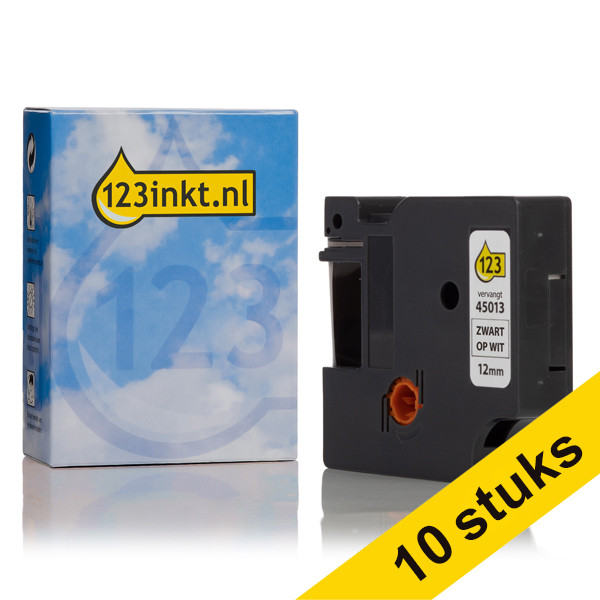 Aanbieding: 10x Dymo S0720530 / 45013 tape zwart op wit 12 mm (123inkt huismerk) 2093097C 089169 - 1