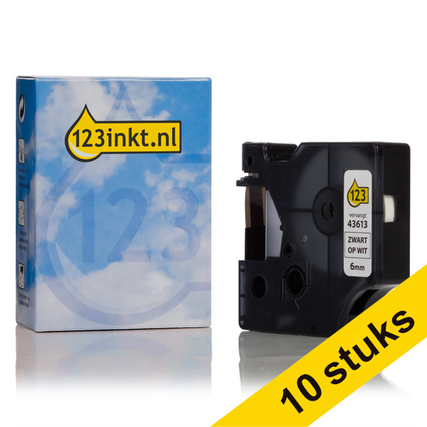 Aanbieding: 10x Dymo S0720780 / 43613 tape zwart op wit 6 mm (123inkt huismerk) S0720780C 650782 - 1
