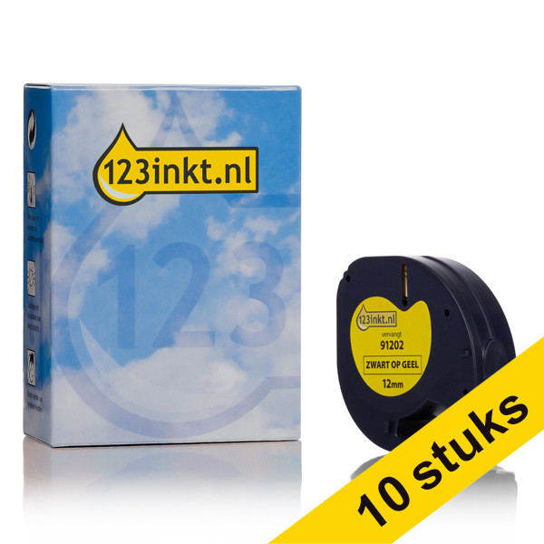 Aanbieding: 10x Dymo S0721620 / 91202 plastic tape geel 12 mm (123inkt huismerk) S0721620C 650779 - 1