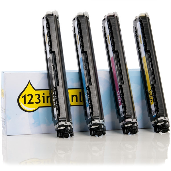 Aanbieding: 123inkt huismerk set voor HP 126A: HP CE310A, CE311A, CE312A, CE313A zwart + 3 kleuren  130036 - 1