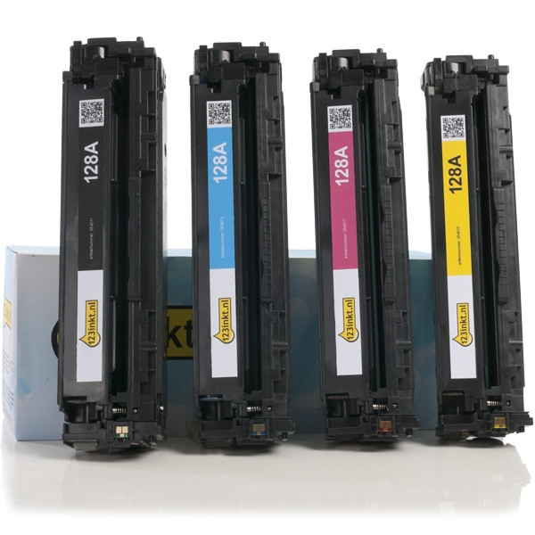 Aanbieding: 123inkt huismerk set voor HP 128A: HP CE320A, CE321A, CE322A, CE323A zwart + 3 kleuren  130038 - 1