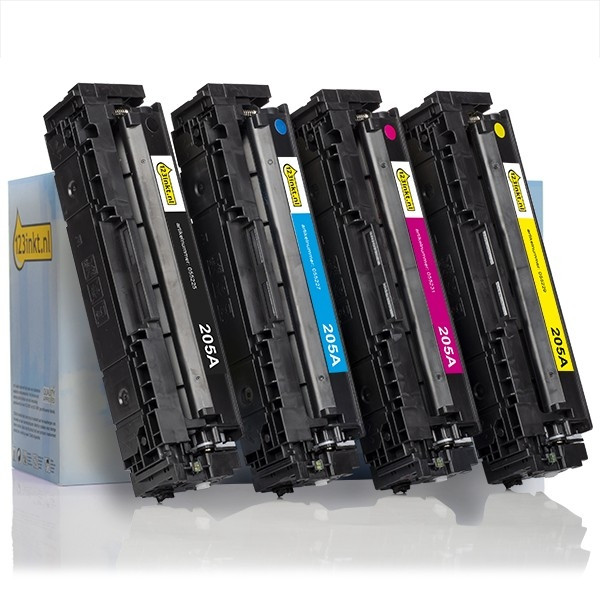 Aanbieding: 123inkt huismerk set voor HP 205A: HP CF530A, CF531A, CF532A, CF533A zwart + 3 kleuren  130552 - 1