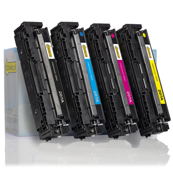 Aanbieding: 123inkt huismerk set voor HP 207A: HP W2210A, W2211A, W2213A, W2212A zwart + 3 kleuren  093701 - 1