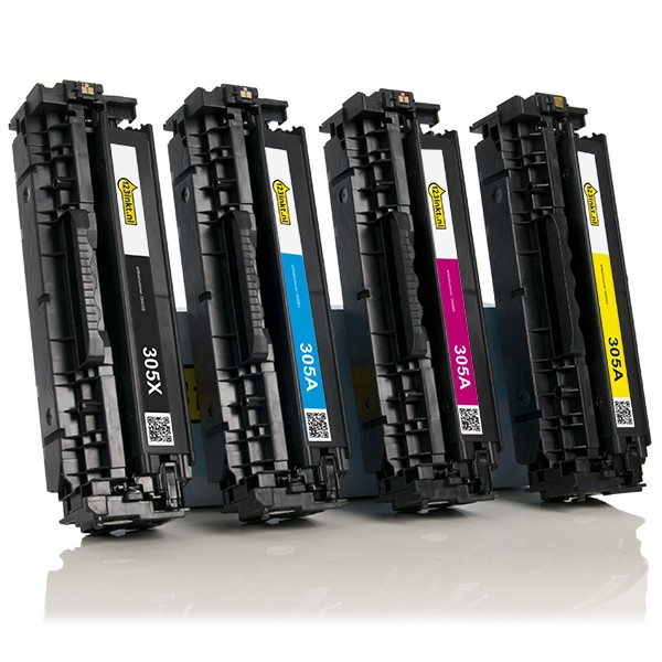 Aanbieding: 123inkt huismerk set voor HP 305X / 305A: HP CE410X, CE411A, CE412A, CE413A zwart + 3 kleuren  130007 - 1