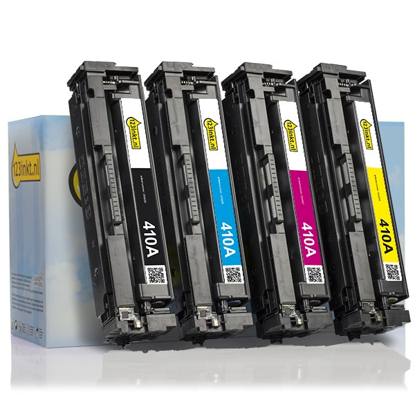 Aanbieding: 123inkt huismerk set voor HP 410A: HP CF410A, CF411A, CF412A, CF413A zwart + 3 kleuren  130017 - 1