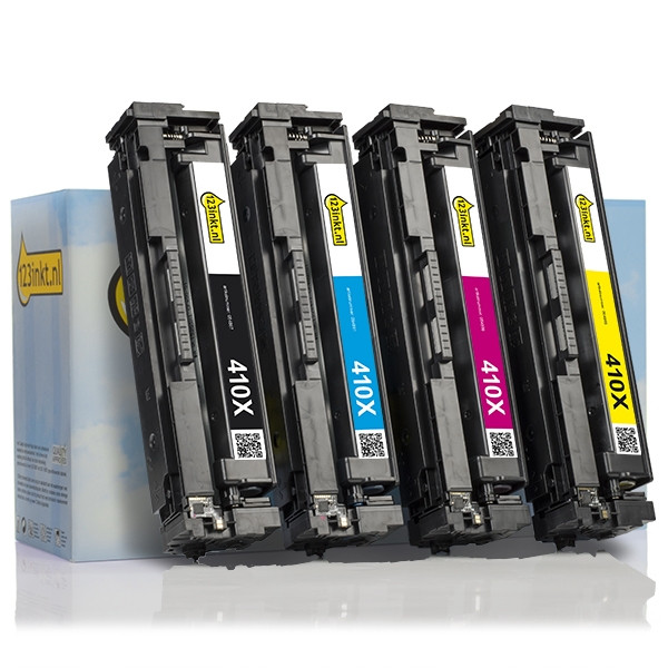 Aanbieding: 123inkt huismerk set voor HP 410X: HP CF410X, CF411X, CF412X, CF413X zwart + 3 kleuren  130019 - 1