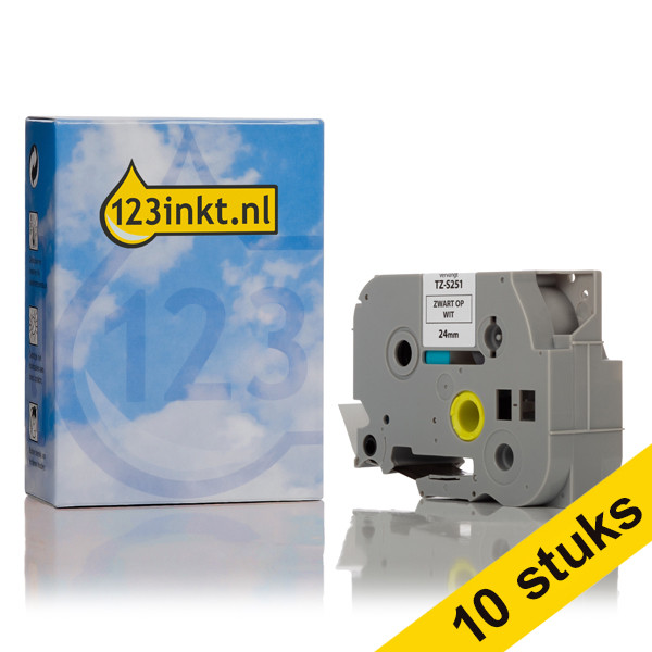 Aanbieding: 123inkt huismerk vervangt 10x Brother TZe-S251 extra klevend tape zwart op wit 24 mm  650556 - 1