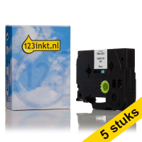 Aanbieding: 123inkt huismerk vervangt 5x Brother HSe-221 krimpkous tape zwart op wit 9 mm HSe221C 650665