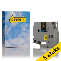 Aanbieding: 123inkt huismerk vervangt 5x Brother TZe-334 tape goud op zwart 12 mm
