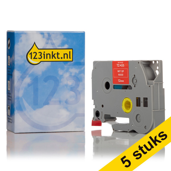 Aanbieding: 123inkt huismerk vervangt 5x Brother TZe-435 tape wit op rood 12 mm  650698 - 1