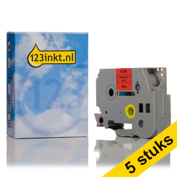 Aanbieding: 123inkt huismerk vervangt 5x Brother TZe-441 tape zwart op rood 18 mm TZe441C 650705 - 1