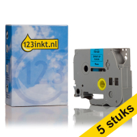 Aanbieding: 123inkt huismerk vervangt 5x Brother TZe-521 tape zwart op blauw 9 mm TZe521C 650703