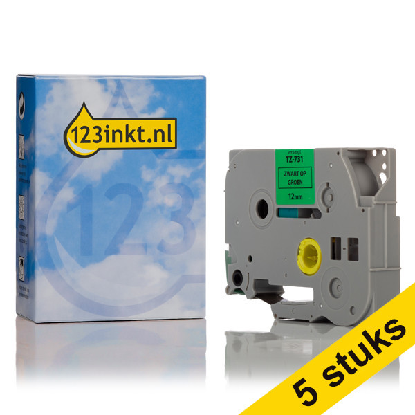 Aanbieding: 123inkt huismerk vervangt 5x Brother TZe-731 tape zwart op groen 12 mm  650664 - 1