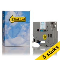 Aanbieding: 123inkt huismerk vervangt 5x Brother TZe-FA3 textiel tape blauw op wit 12 mm opstrijklabels voor op stoffen