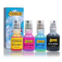 Aanbieding: 123inkt huismerk vervangt Brother BTD180 inktfles zwart + 3 kleuren 051513