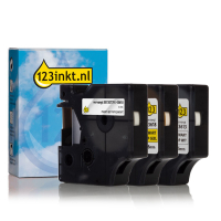 Aanbieding: 123inkt huismerk vervangt Dymo D1 6 mm tape multipack (zwart op wit, zwart op transparant en zwart op geel)  089228