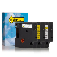 Aanbieding: 123inkt huismerk vervangt Dymo D1 9 mm tape multipack (zwart op wit, zwart op transparant en zwart op geel)