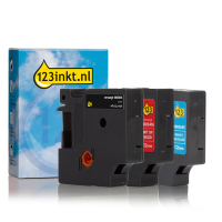 Aanbieding: 123inkt huismerk vervangt Dymo IND Rhino 12 mm tape vinyl multipack (wit op zwart, wit op rood en wit op blauw) 1805243C 1805416C 1805435C 089233