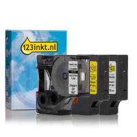 Aanbieding: 123inkt huismerk vervangt Dymo IND Rhino 12 mm tape vinyl multipack (zwart op wit, zwart op geel en krimpkous zwart op wit)