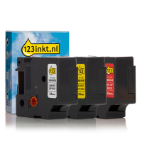 Aanbieding: 123inkt huismerk vervangt Dymo IND Rhino 24 mm tape vinyl multipack (zwart op wit, zwart op geel en wit op rood) 1805429C 1805430C 1805431C 089240