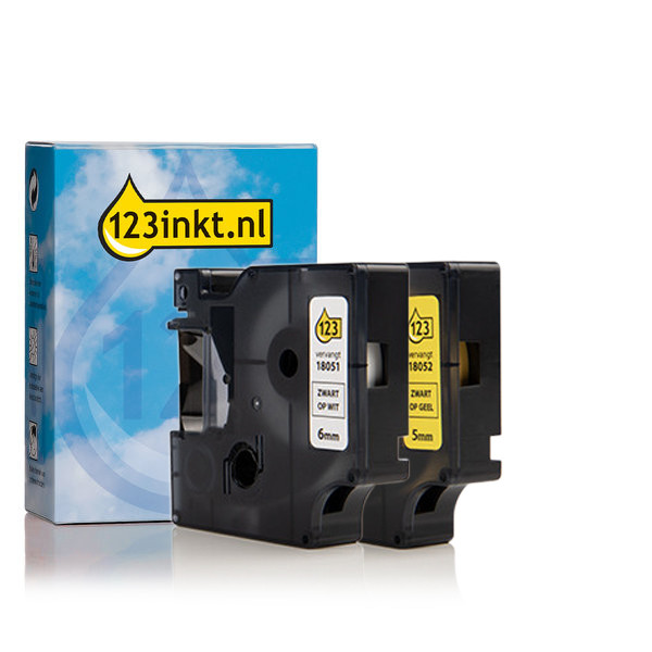 Aanbieding: 123inkt huismerk vervangt Dymo IND Rhino 6 mm tape krimpkous multipack (zwart op wit en zwart op geel)  089241 - 1