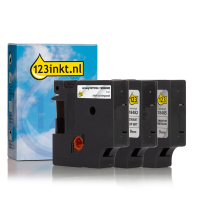 Aanbieding: 123inkt huismerk vervangt Dymo IND Rhino 9 mm tape permanent polyester multipack (zwart op wit, zwart op metallic en zwart op transparant) 18482C 18485C 18508DMOC 089244
