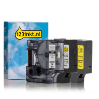 Aanbieding: 123inkt huismerk vervangt Dymo IND Rhino 9 mm tape vinyl multipack (zwart op wit, krimpkous zwart op wit en krimpkous zwart op geel) 18053C 18054C 18443C 089243