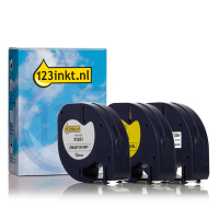 Aanbieding: 123inkt huismerk vervangt Dymo Letratag 12 mm tape multipack (wit, transparant en geel)