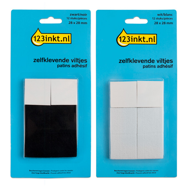 Aanbieding: 123inkt vloerglijders vierkant zwart/wit 28 mm (24 stuks) 301031 - 1