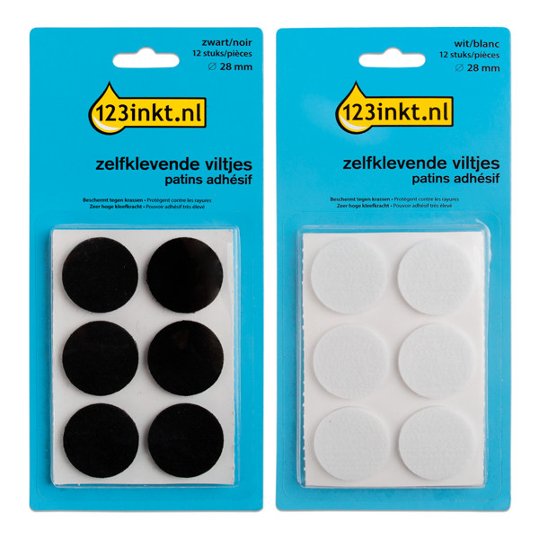 Aanbieding: 123inkt zelfklevende viltjes rond zwart/wit 28 mm (24 stuks)  301030 - 1