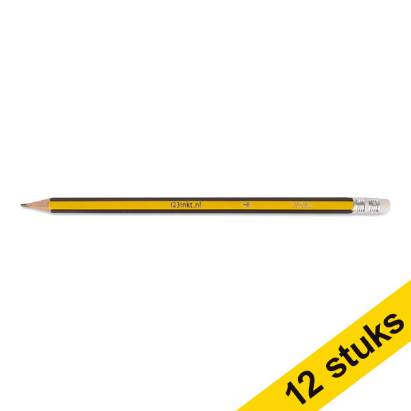 Aanbieding: 12x 123inkt potlood met gum (HB)  301060 - 1