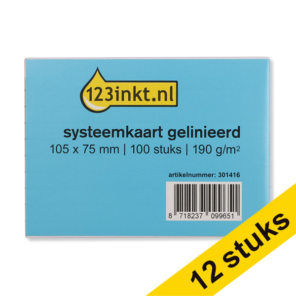 Aanbieding: 12x 123inkt systeemkaart gelinieerd 105 x 75 mm (100 stuks) 301417 - 1