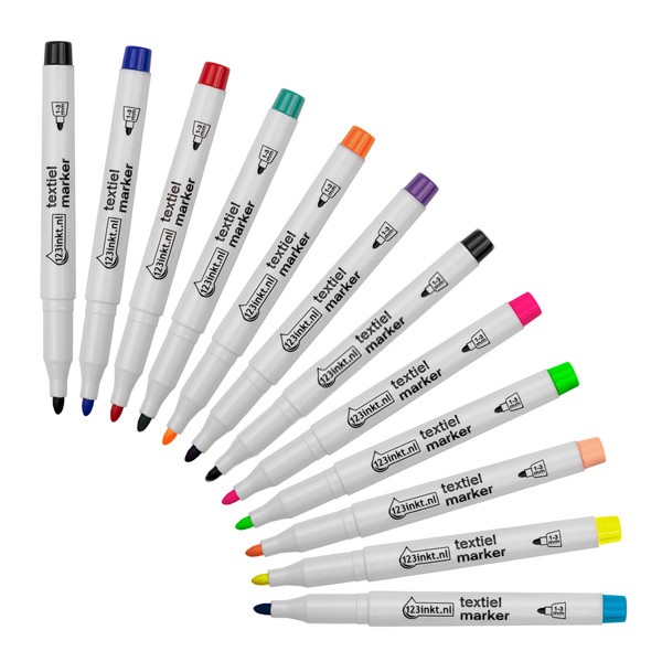 Aanbieding: 12x 123inkt textielmarker (11 kleuren)  301122 - 1