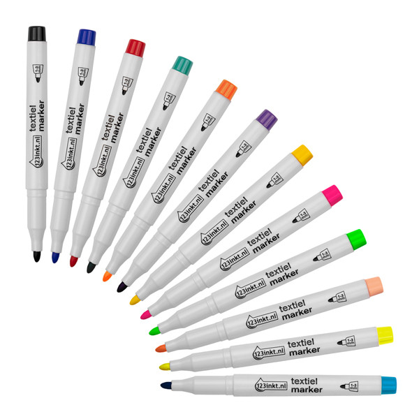 Aanbieding: 12x 123inkt textielmarker (12 kleuren)  301122 - 1