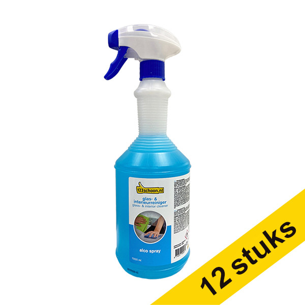 Aanbieding: 12x 123schoon Glas- & interieurreiniger Alco spray (1 liter) SDR06056 - 1