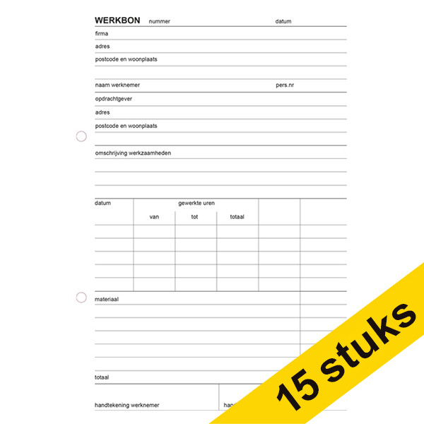 Aanbieding: 15x 123inkt werkbon zelfkopiërend met copystop (50 vel)  390629 - 1