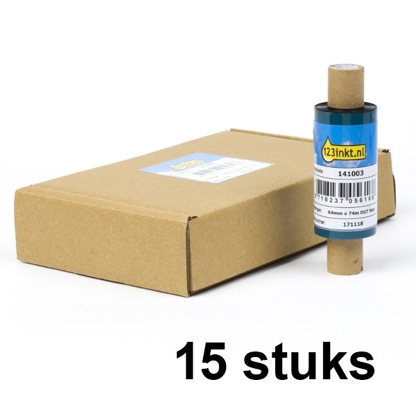 Aanbieding: 15x Zebra 2300 wax ribbon (02300GS06407) 64 mm x 74 m (123inkt huismerk) 02300GS06407C 141521 - 1