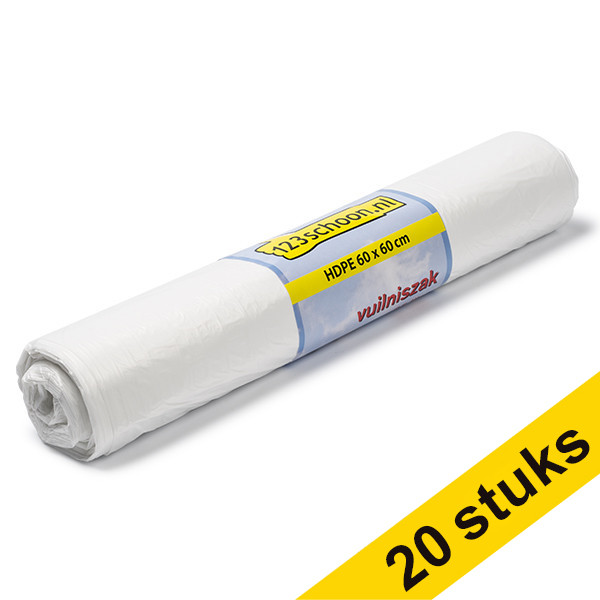 Aanbieding: 20x 123schoon HDPE vuilniszakken met trekband wit 35 liter (50 stuks) SDR06058 - 1