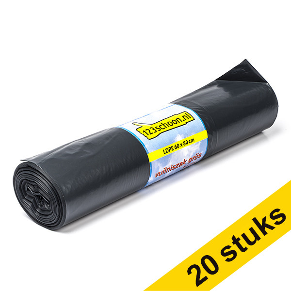 Aanbieding: 20x 123schoon LDPE vuilniszak met trekband grijs 60 liter (20 stuks)  SDR06060 - 1