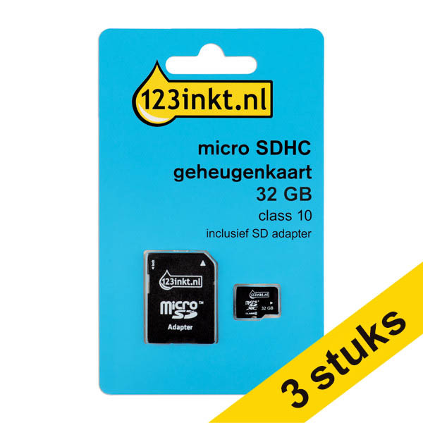 Aanbieding: 3x 123inkt Micro SDHC geheugenkaart class 10 inclusief SD adapter - 32GB 302957 - 1