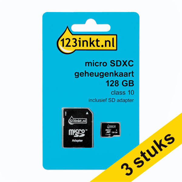 Aanbieding: 3x 123inkt Micro SDXC geheugenkaart class 10 inclusief adapter - 128GB 302955 - 1