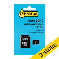 Aanbieding: 3x 123inkt Micro SDXC geheugenkaart class 10 inclusief adapter - 64GB