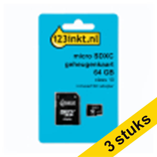 Aanbieding: 3x 123inkt Micro SDXC geheugenkaart class 10 inclusief adapter - 64GB 302954 - 1