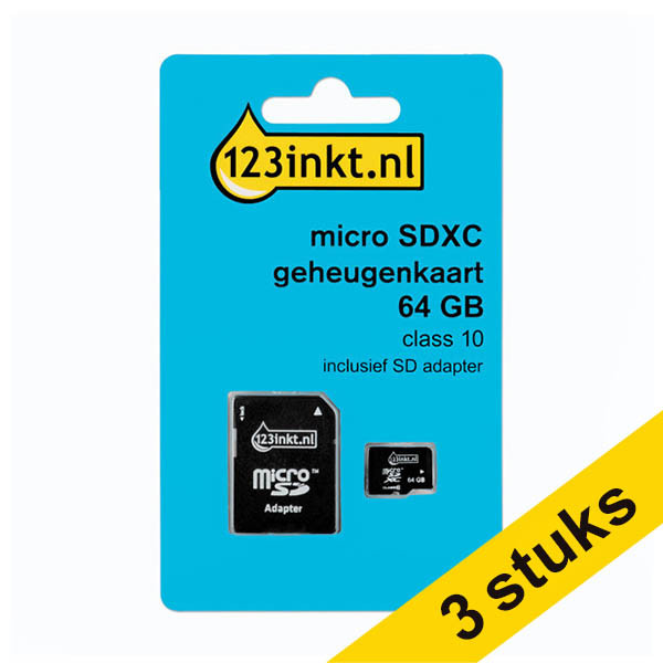 Aanbieding: 3x 123inkt Micro SDXC geheugenkaart class 10 inclusief adapter - 64GB 302954 - 1