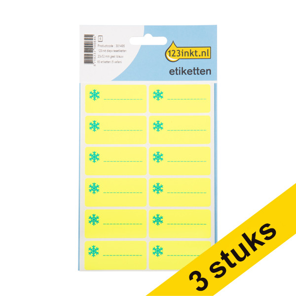 Aanbieding: 3x 123inkt diepvriesetiketten 23 x 50 mm geel/blauw (60 etiketten)  301529 - 1