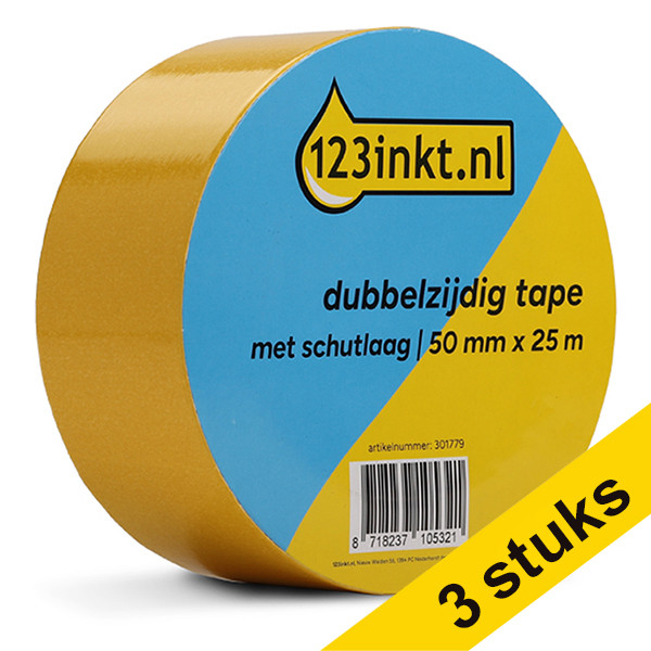 Aanbieding: 3x 123inkt dubbelzijdig tape met schutlaag 50 mm x 25 m  301983 - 1