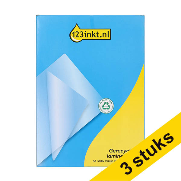 Aanbieding: 3x 123inkt gerecyclede document lamineerhoes A4 glanzend 2x80 micron (100 stuks) 303176 - 1