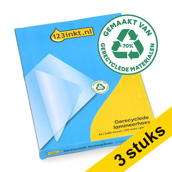 Aanbieding: 3x 123inkt gerecyclede document lamineerhoes A5 glanzend 2x80 micron (100 stuks) 303177 - 1