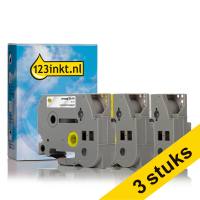 Aanbieding: 3x 123inkt huismerk vervangt Brother TZe 18 mm tape multipack (zwart op wit, zwart op geel en zwart op transparant)