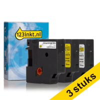 Aanbieding: 3x 123inkt huismerk vervangt Dymo D1 12 mm tape multipack (zwart op wit, zwart op transparant en zwart op geel) S0720500C S0720530C S0720580C 089290